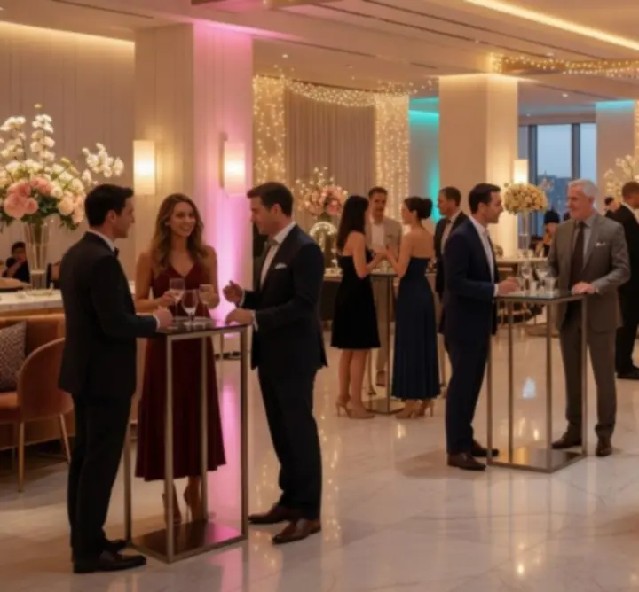 Elegantní soukromá oslava s hosty užívajícími si moderní event