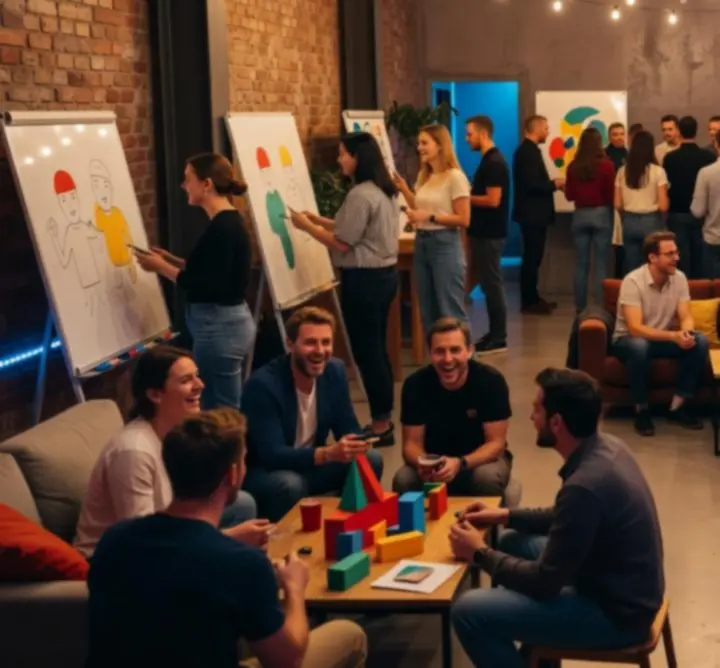 Sociální event s přátelskou atmosférou a společenskou interakcí